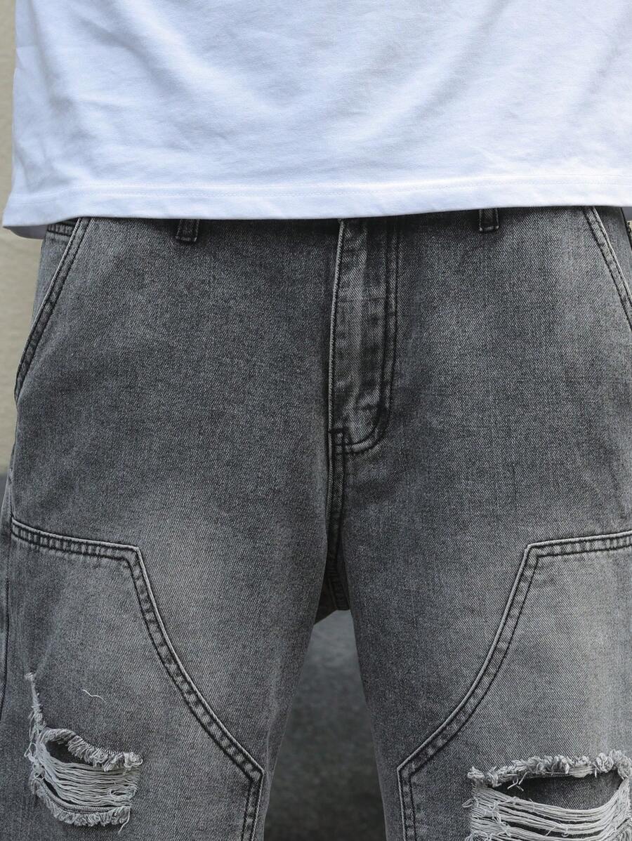 Men's Pocket Distressed Raw Hem Loose Fit Jorts