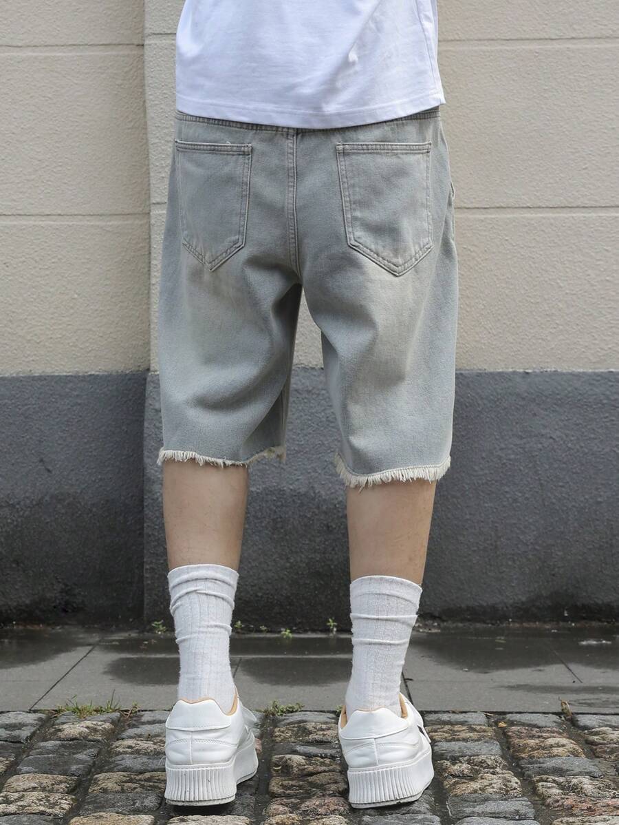 Men's Pocket Distressed Raw Hem Loose Fit Jorts