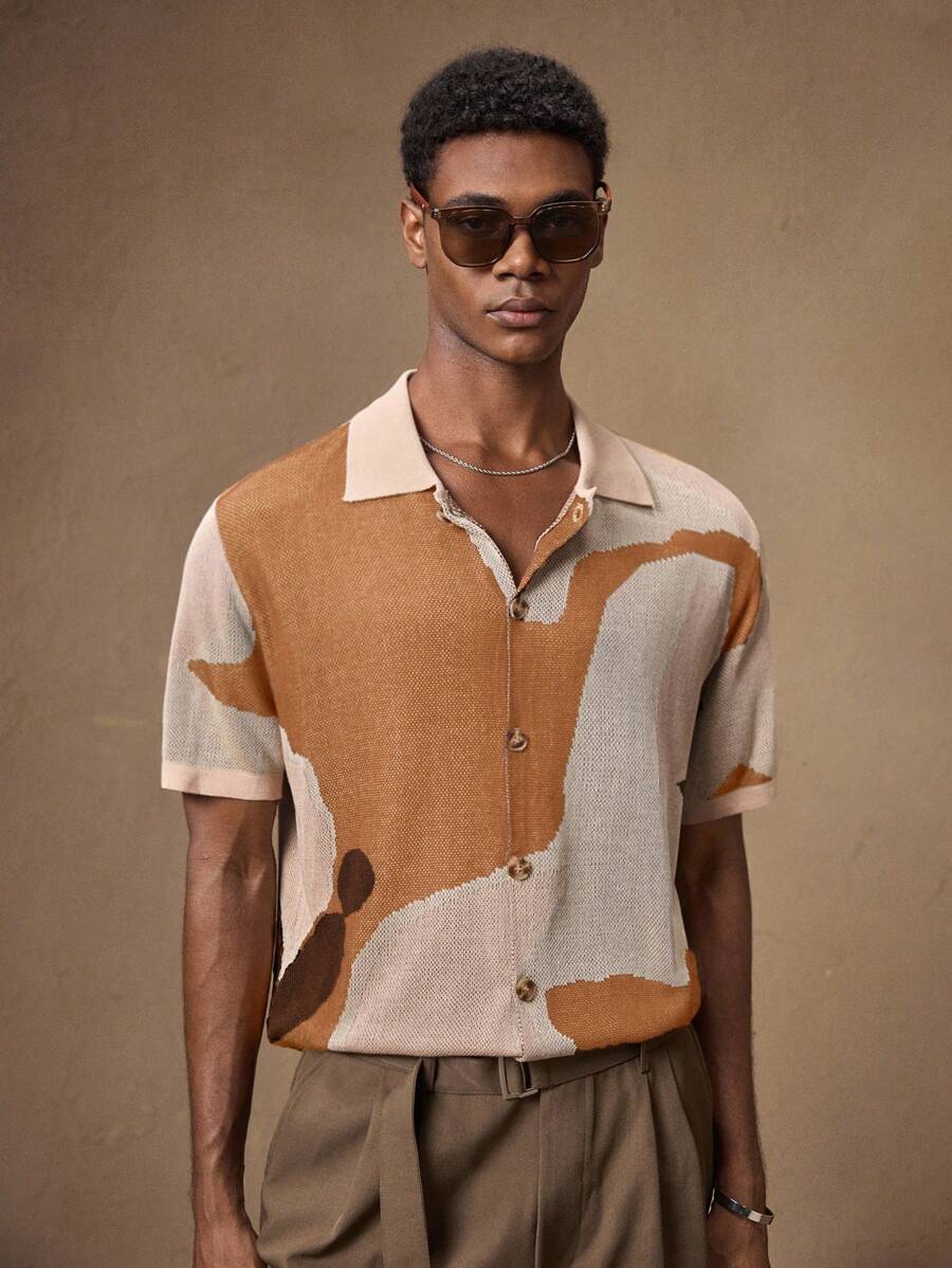 Men's Camouflage Knit Short Sleeve Elastic Fitted Casual T-Shirt