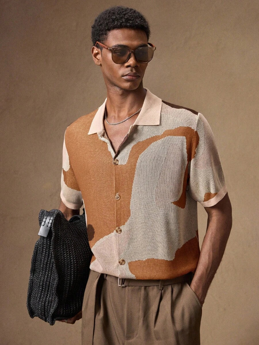 Men's Camouflage Knit Short Sleeve Elastic Fitted Casual T-Shirt