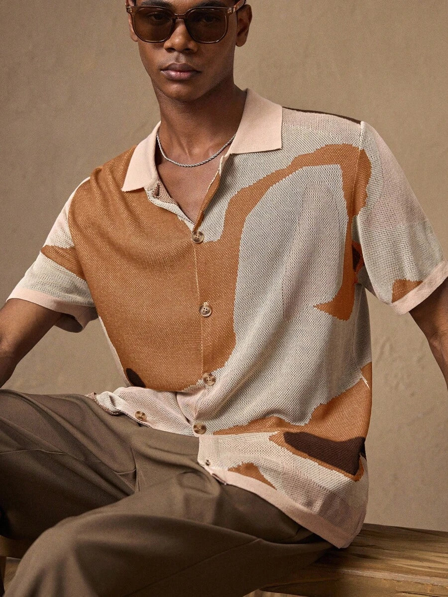 Men's Camouflage Knit Short Sleeve Elastic Fitted Casual T-Shirt