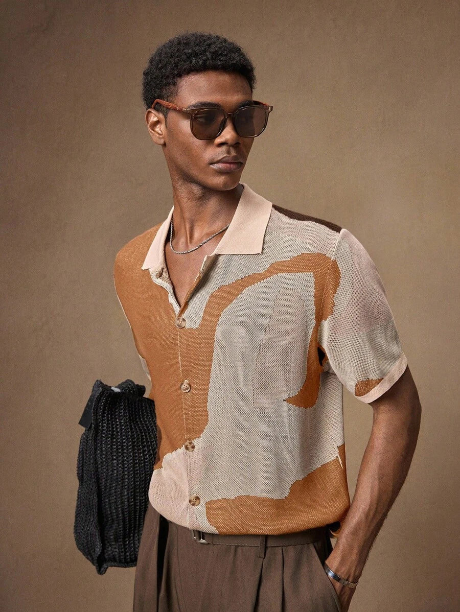 Men's Camouflage Knit Short Sleeve Elastic Fitted Casual T-Shirt