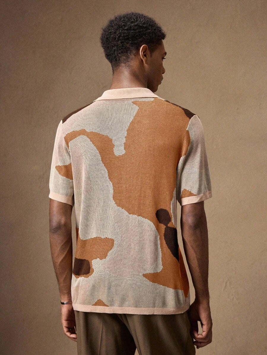 Men's Camouflage Knit Short Sleeve Elastic Fitted Casual T-Shirt