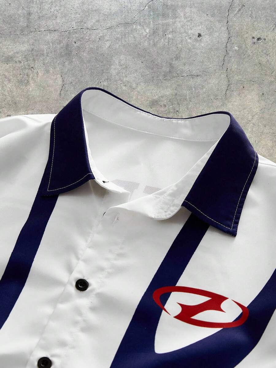 Men's Digital Print Loose Woven Short Sleeve Shirt