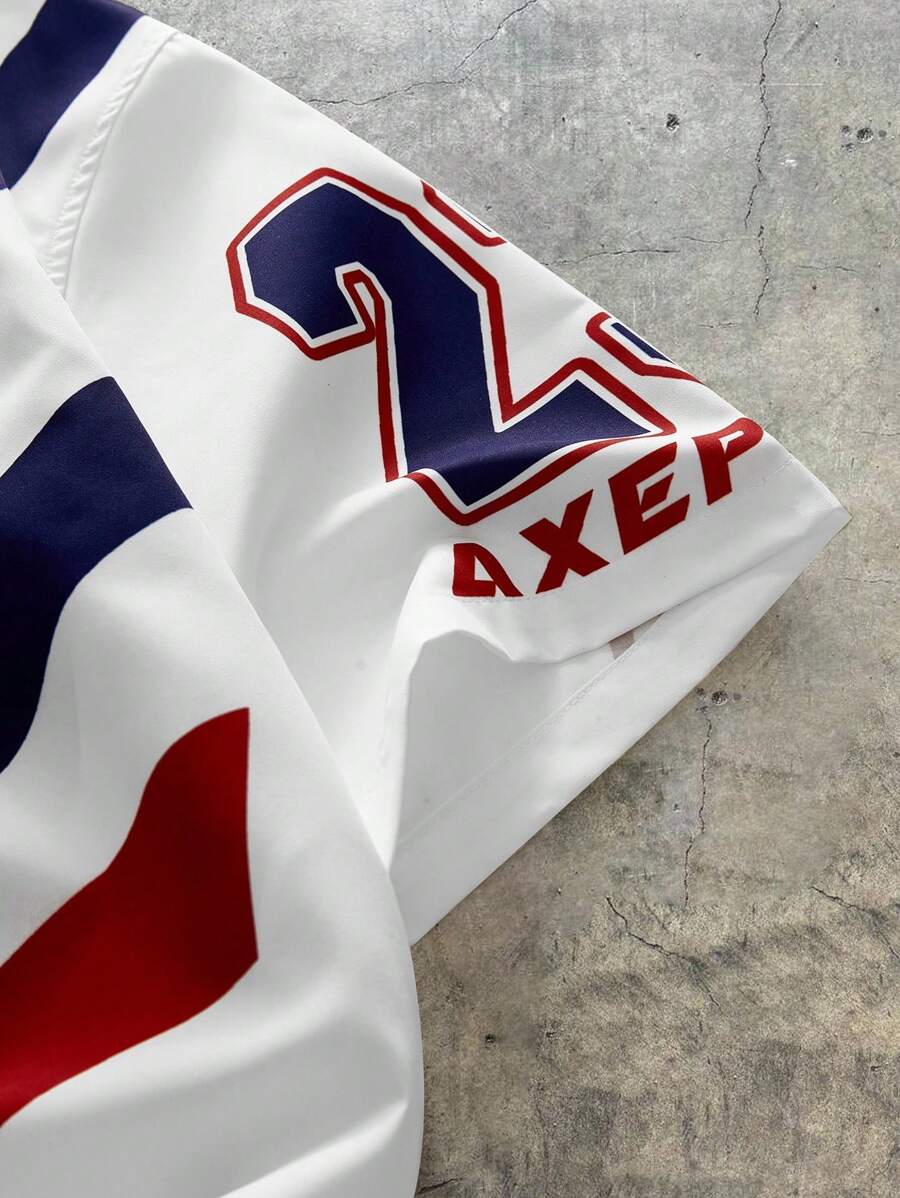 Men's Digital Print Loose Woven Short Sleeve Shirt