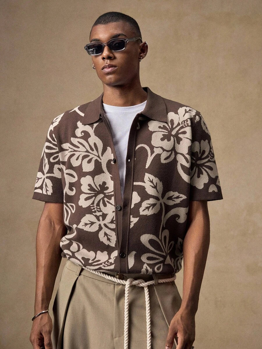 Men's Camouflage Knitted Short Sleeve Elastic Fitted Casual Polo Shirt