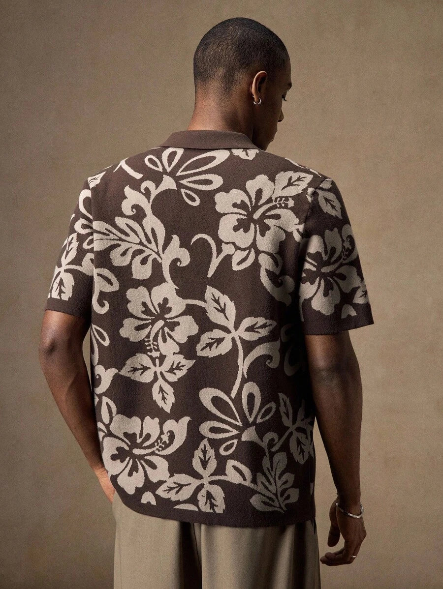 Men's Camouflage Knitted Short Sleeve Elastic Fitted Casual Polo Shirt