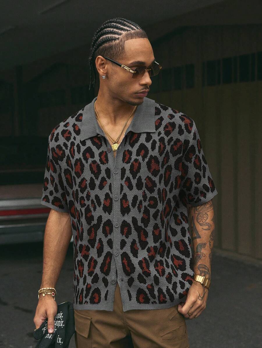 Short Sleeve Loose Fit Knit Shirt For Men