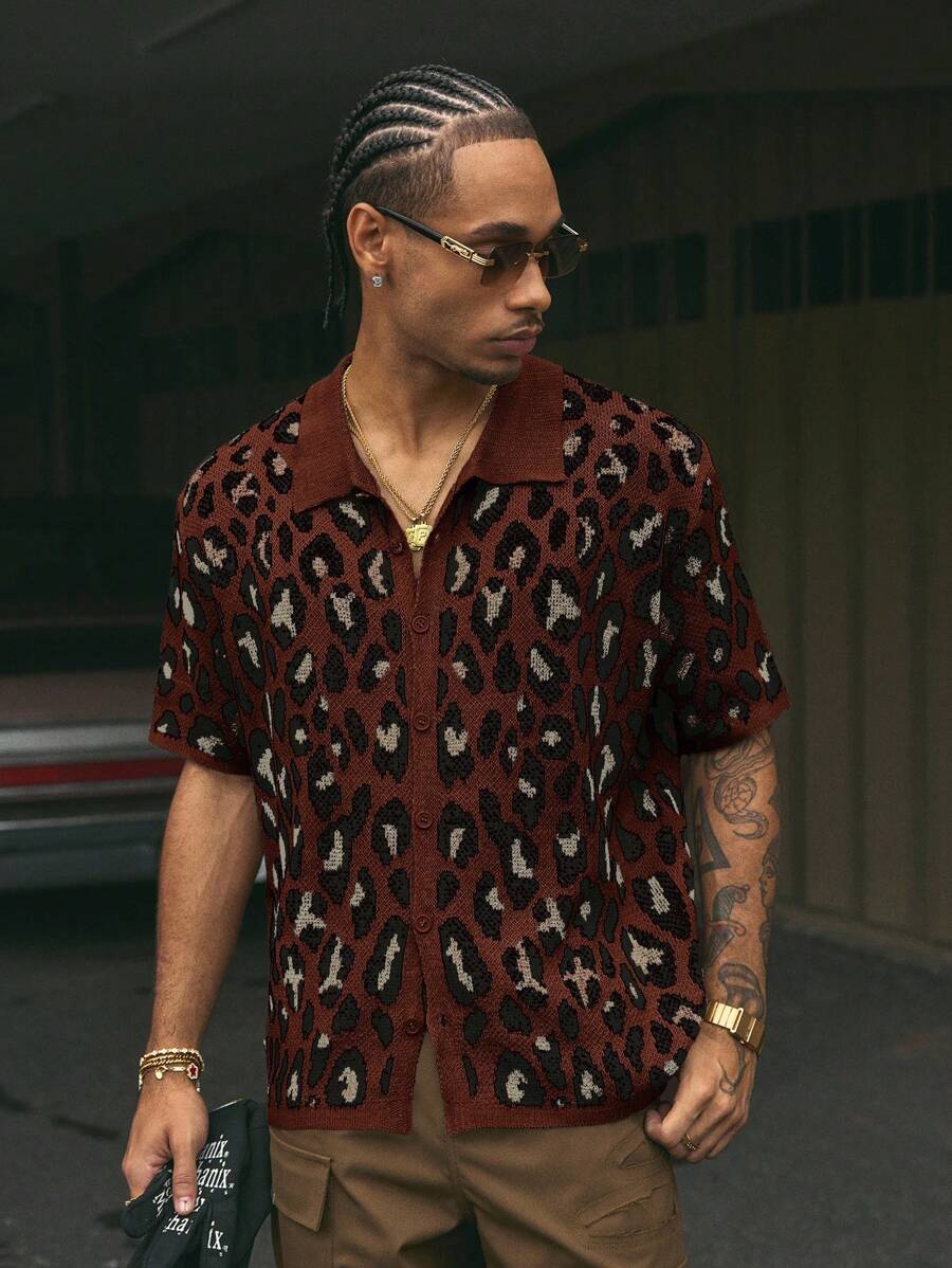 Short Sleeve Loose Fit Knit Shirt For Men