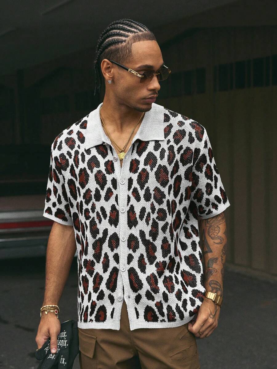 Short Sleeve Loose Fit Knit Shirt For Men