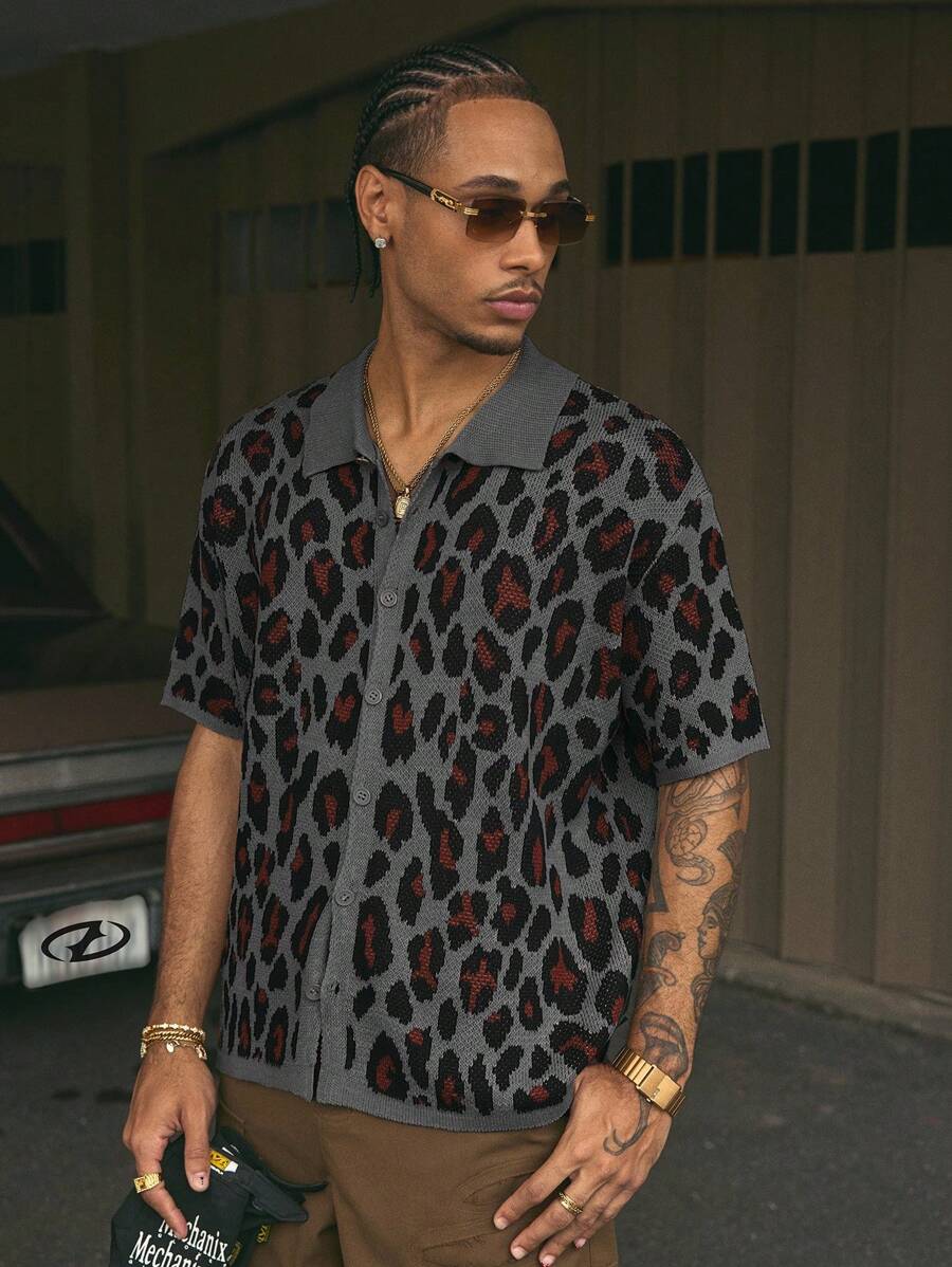 Short Sleeve Loose Fit Knit Shirt For Men