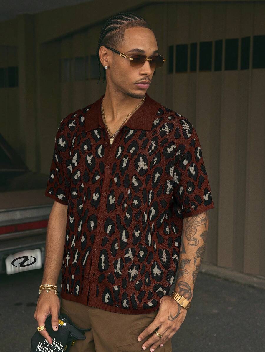 Short Sleeve Loose Fit Knit Shirt For Men