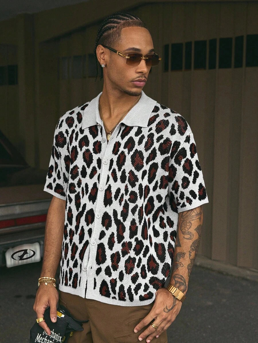 Short Sleeve Loose Fit Knit Shirt For Men