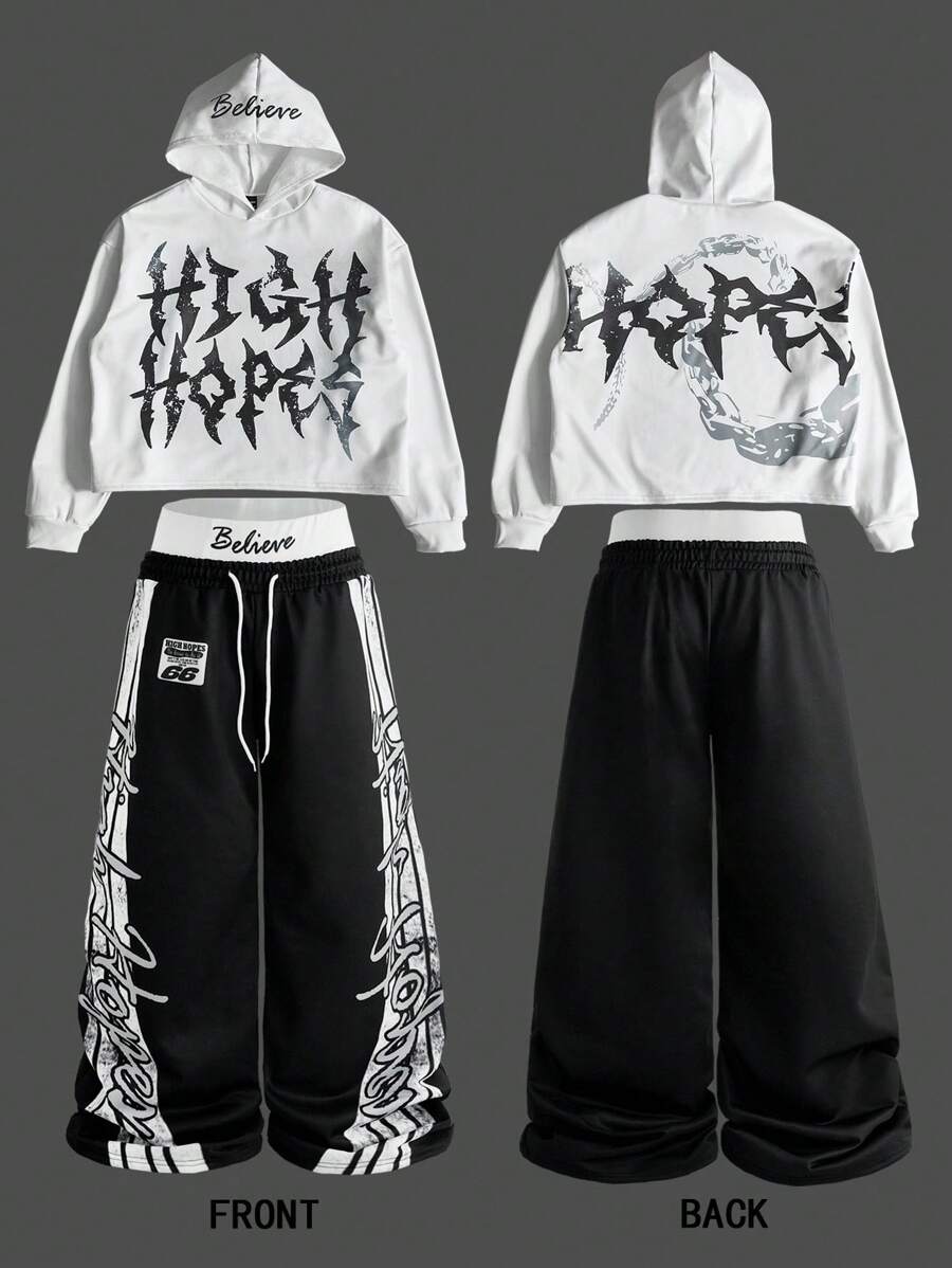 Men's Print Hoodie & Wide-Leg Pants Set,