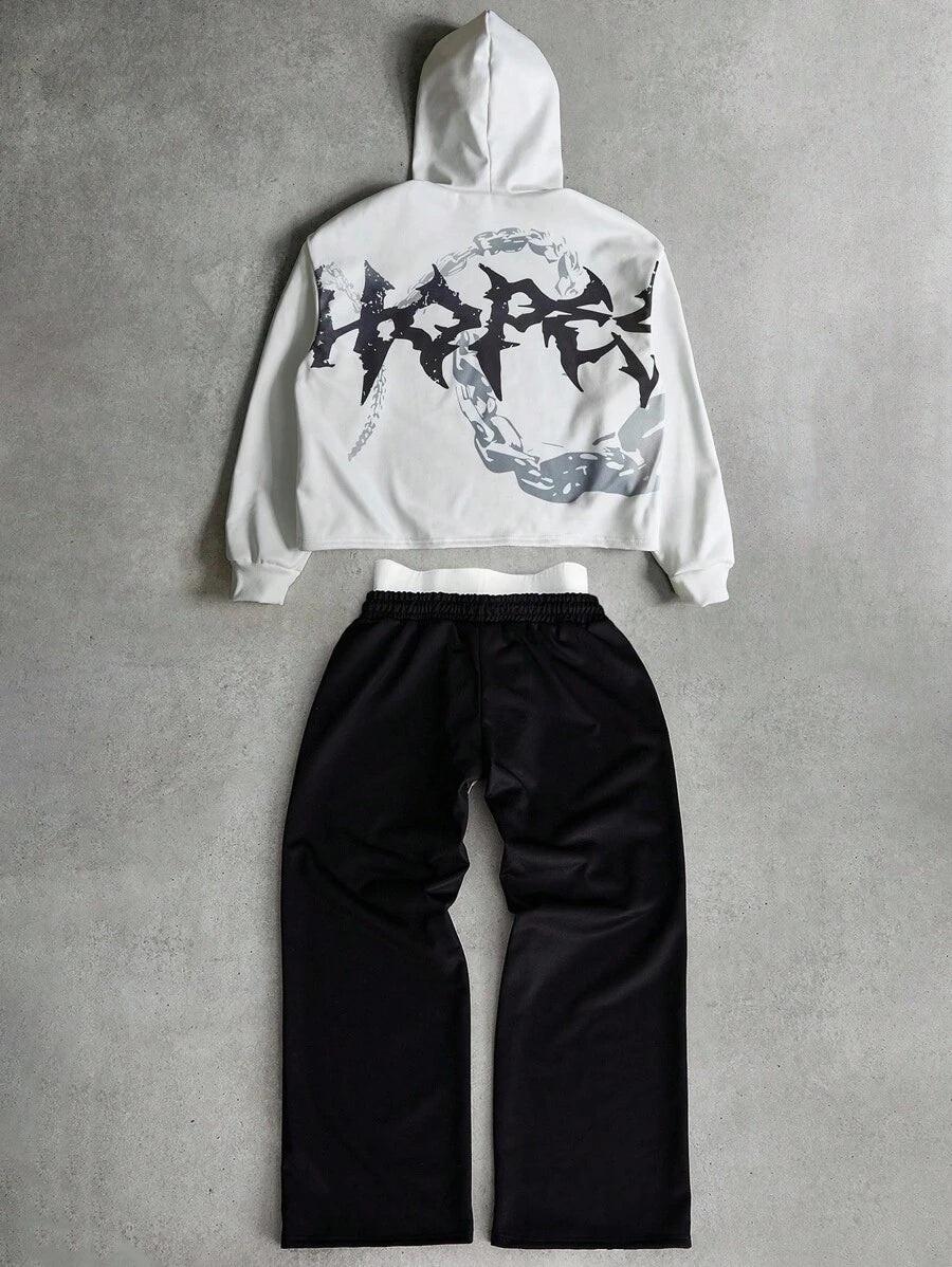 Men's Print Hoodie & Wide-Leg Pants Set,