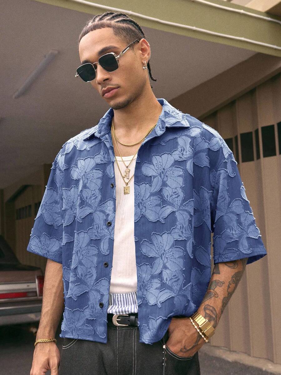 Men's Streetwear Turndown Collar Short Sleeve Loose Fit Shirt