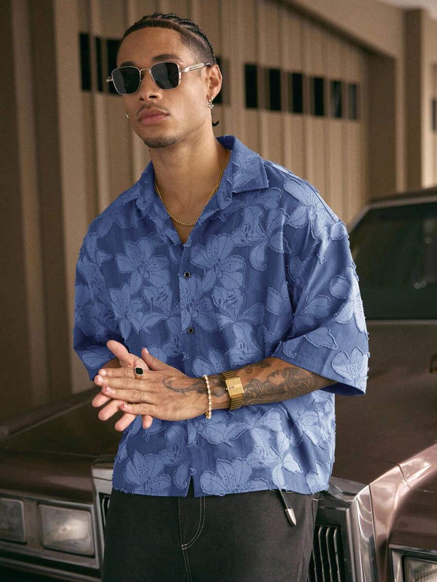 Men's Streetwear Turndown Collar Short Sleeve Loose Fit Shirt