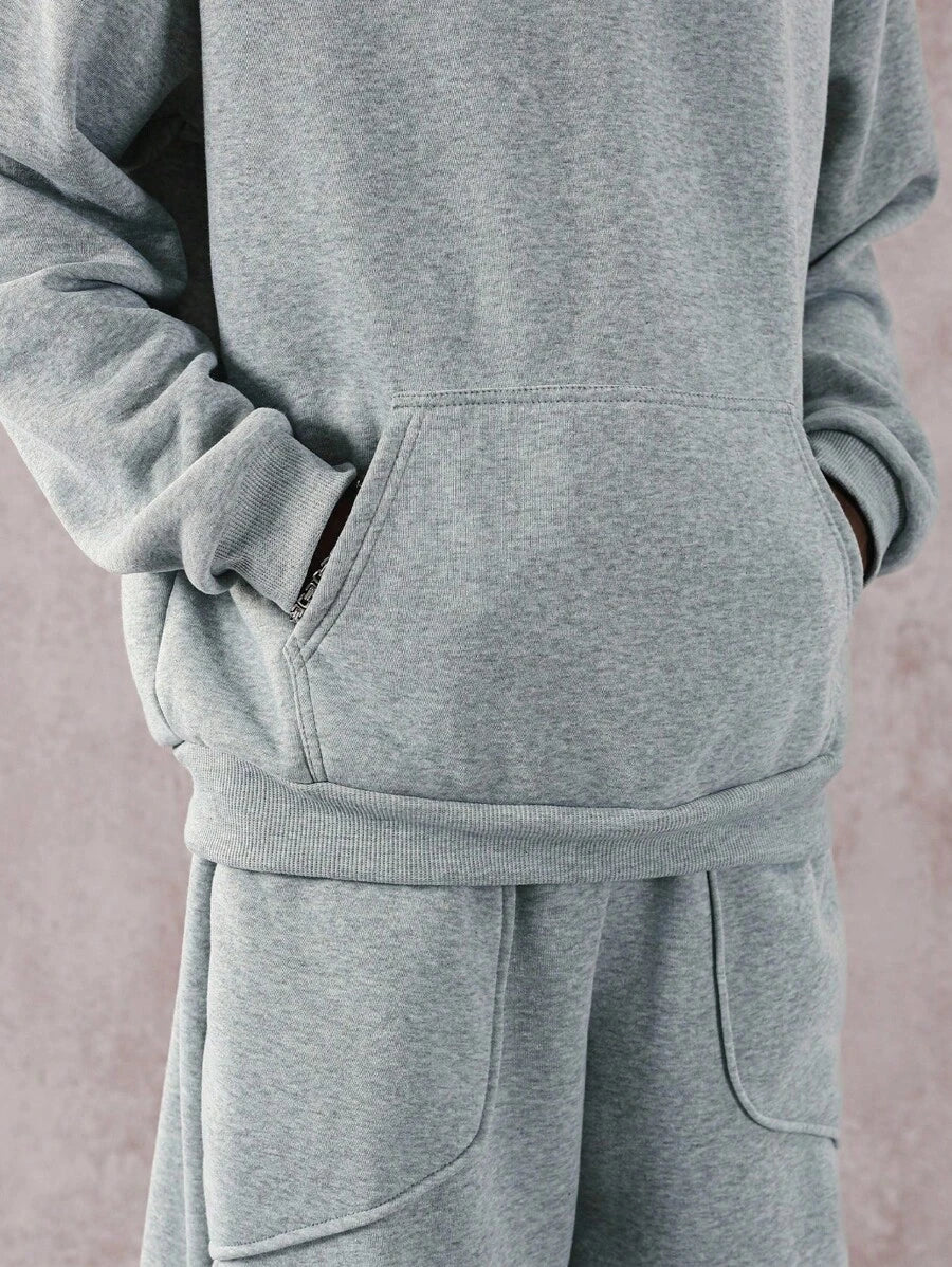 Men’s Casual Loose Fit Letter Print Drawstring Hoodie And Wide Leg Pocket Pants Suit Set