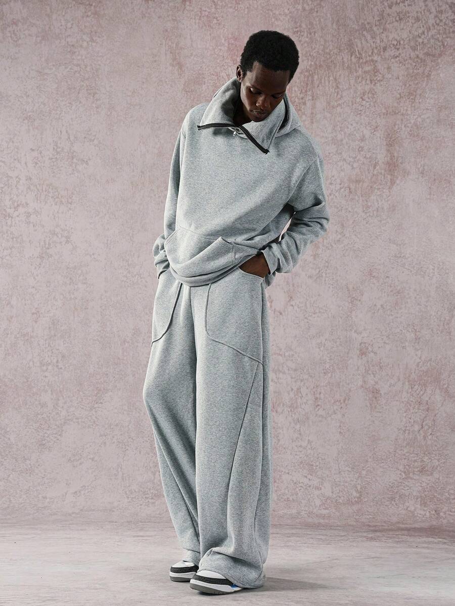 Men’s Casual Loose Fit Letter Print Drawstring Hoodie And Wide Leg Pocket Pants Suit Set