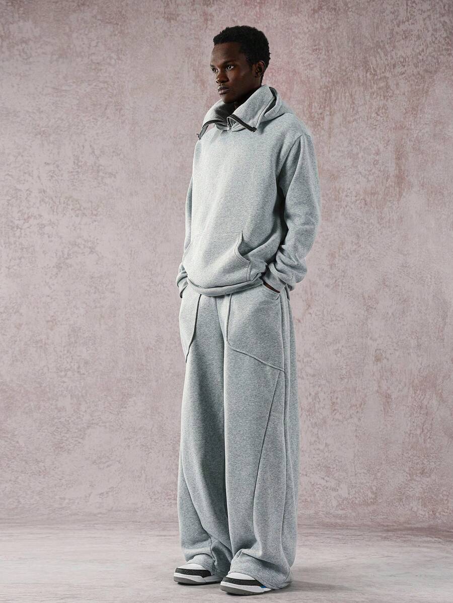 Men’s Casual Loose Fit Letter Print Drawstring Hoodie And Wide Leg Pocket Pants Suit Set