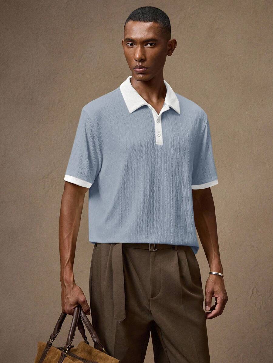 Men's Knitted White Slim Fit Casual Short Sleeve Polo Shirt