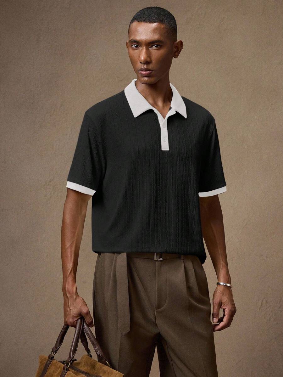 Men's Knitted White Slim Fit Casual Short Sleeve Polo Shirt
