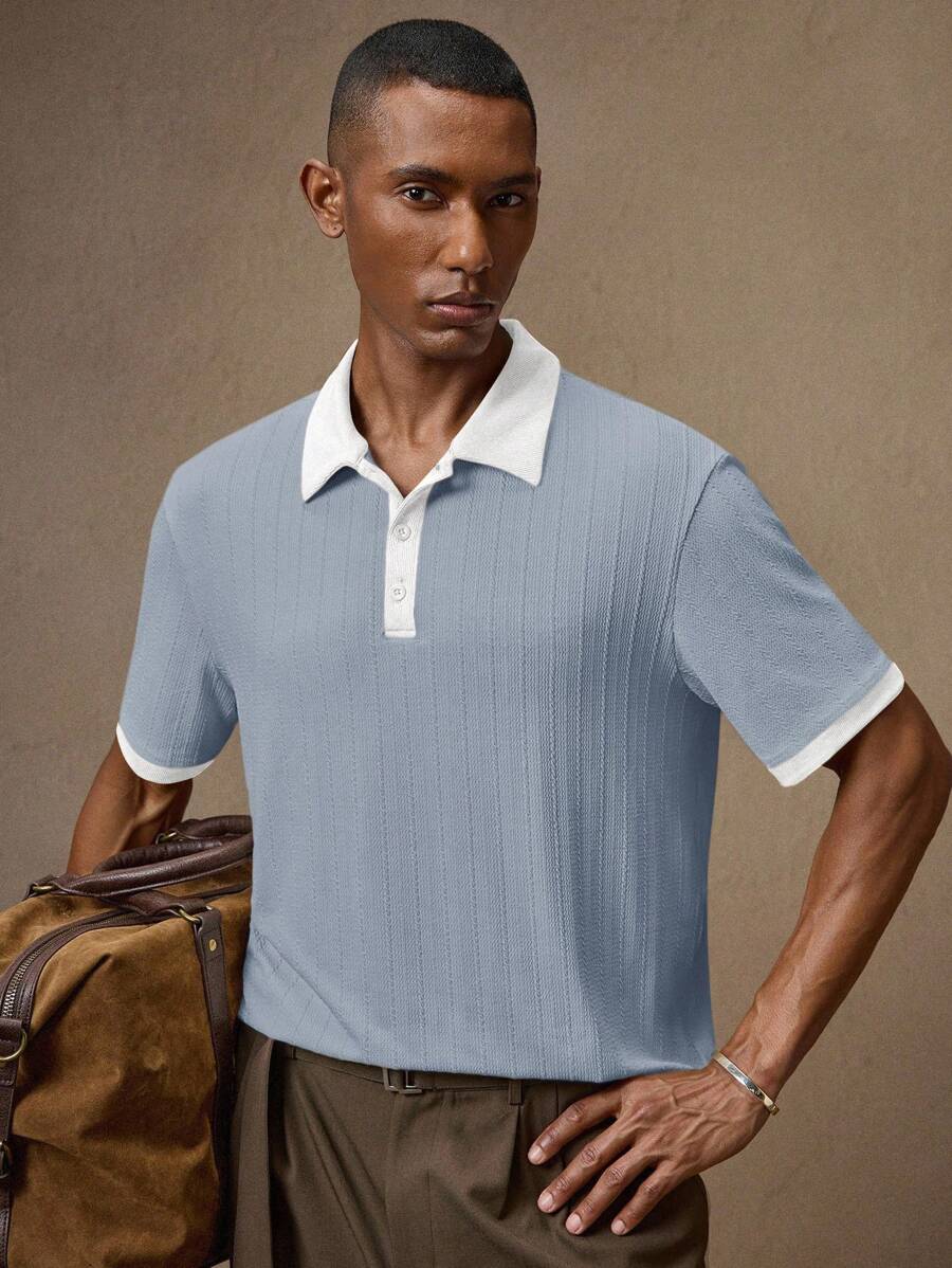 Men's Knitted White Slim Fit Casual Short Sleeve Polo Shirt