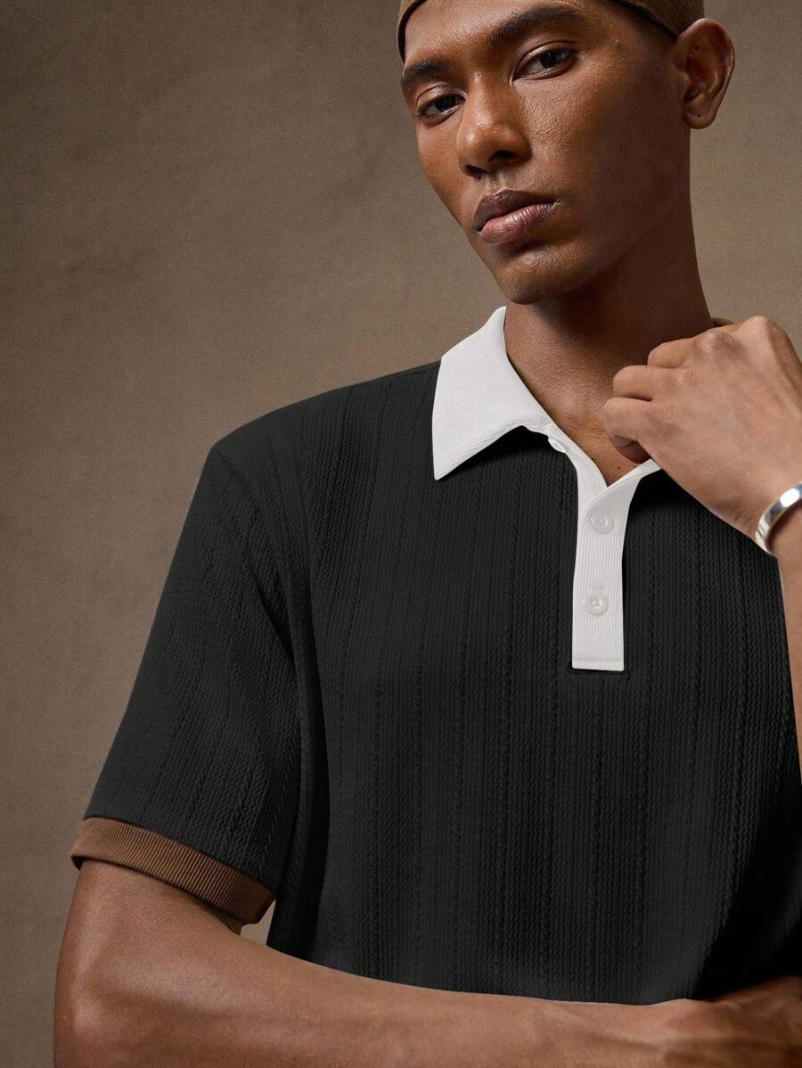 Men's Knitted White Slim Fit Casual Short Sleeve Polo Shirt