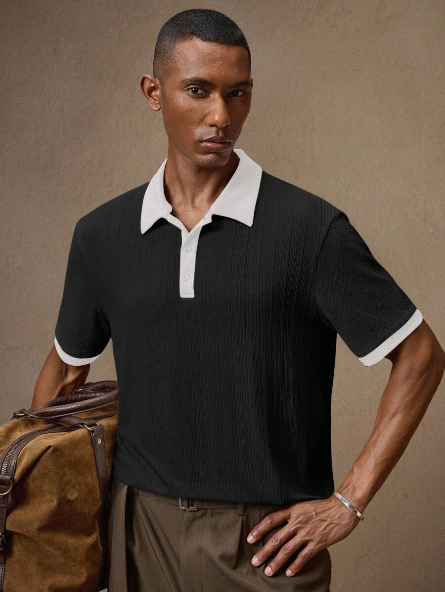 Men's Knitted White Slim Fit Casual Short Sleeve Polo Shirt