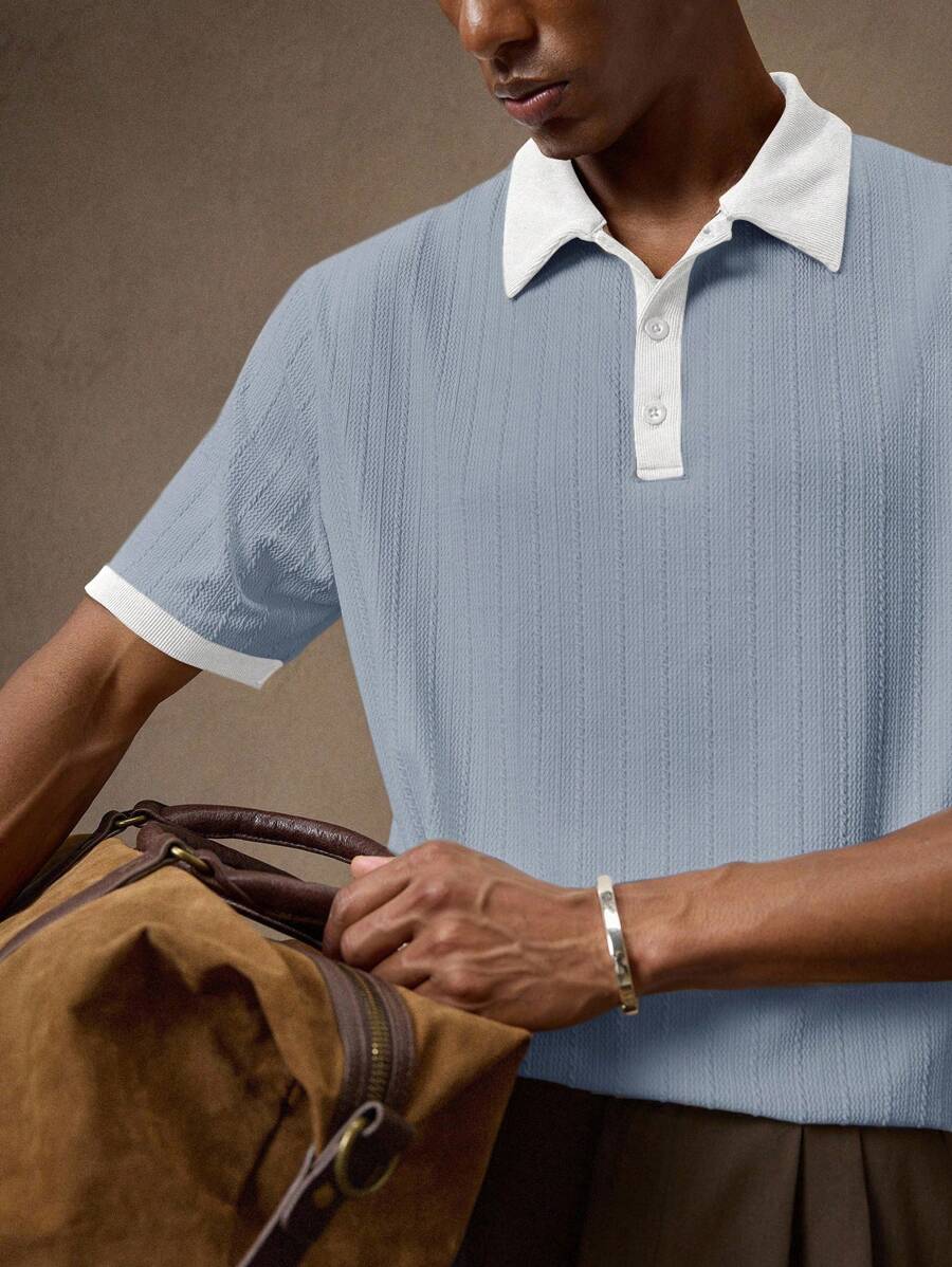 Men's Knitted White Slim Fit Casual Short Sleeve Polo Shirt