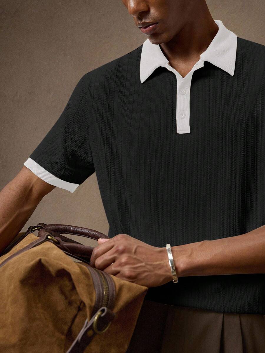 Men's Knitted White Slim Fit Casual Short Sleeve Polo Shirt