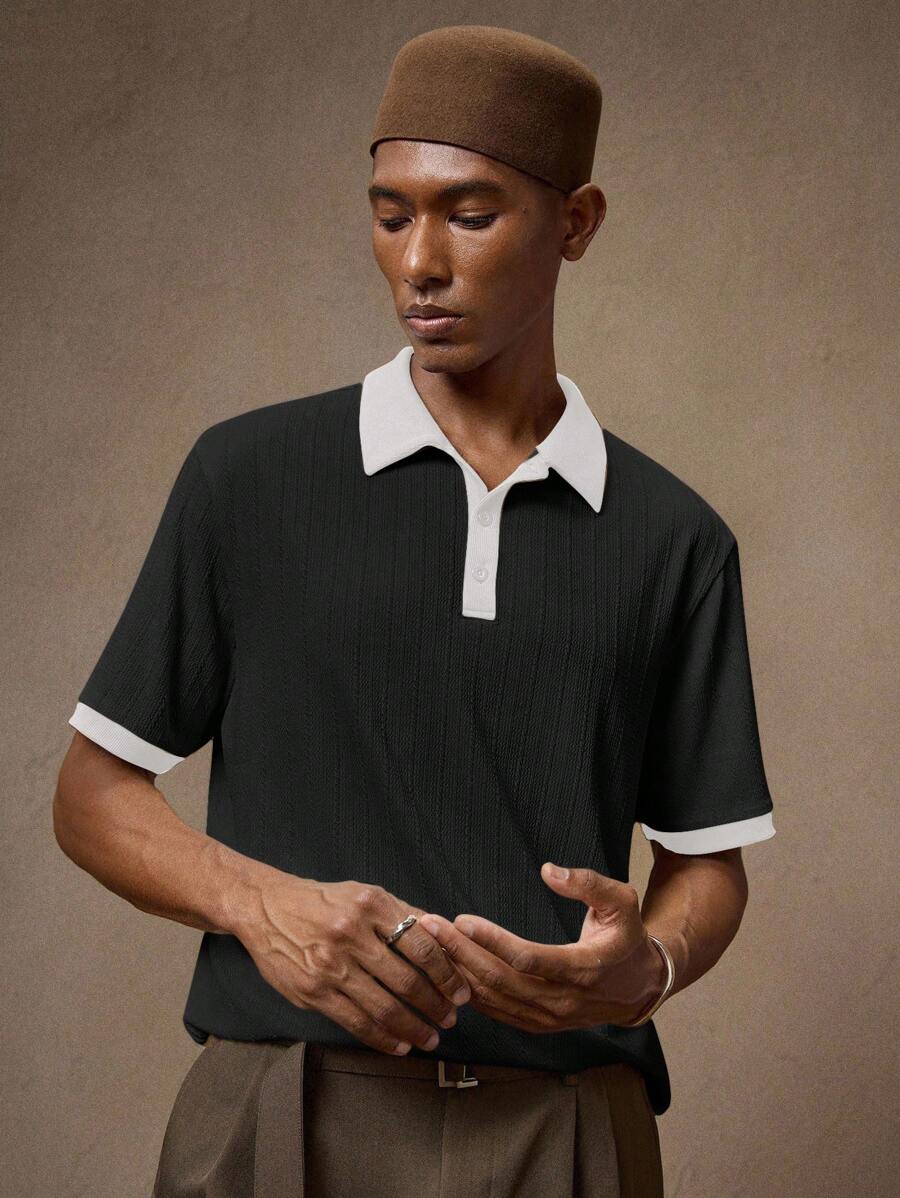 Men's Knitted White Slim Fit Casual Short Sleeve Polo Shirt
