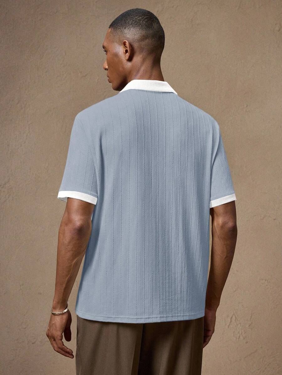 Men's Knitted White Slim Fit Casual Short Sleeve Polo Shirt