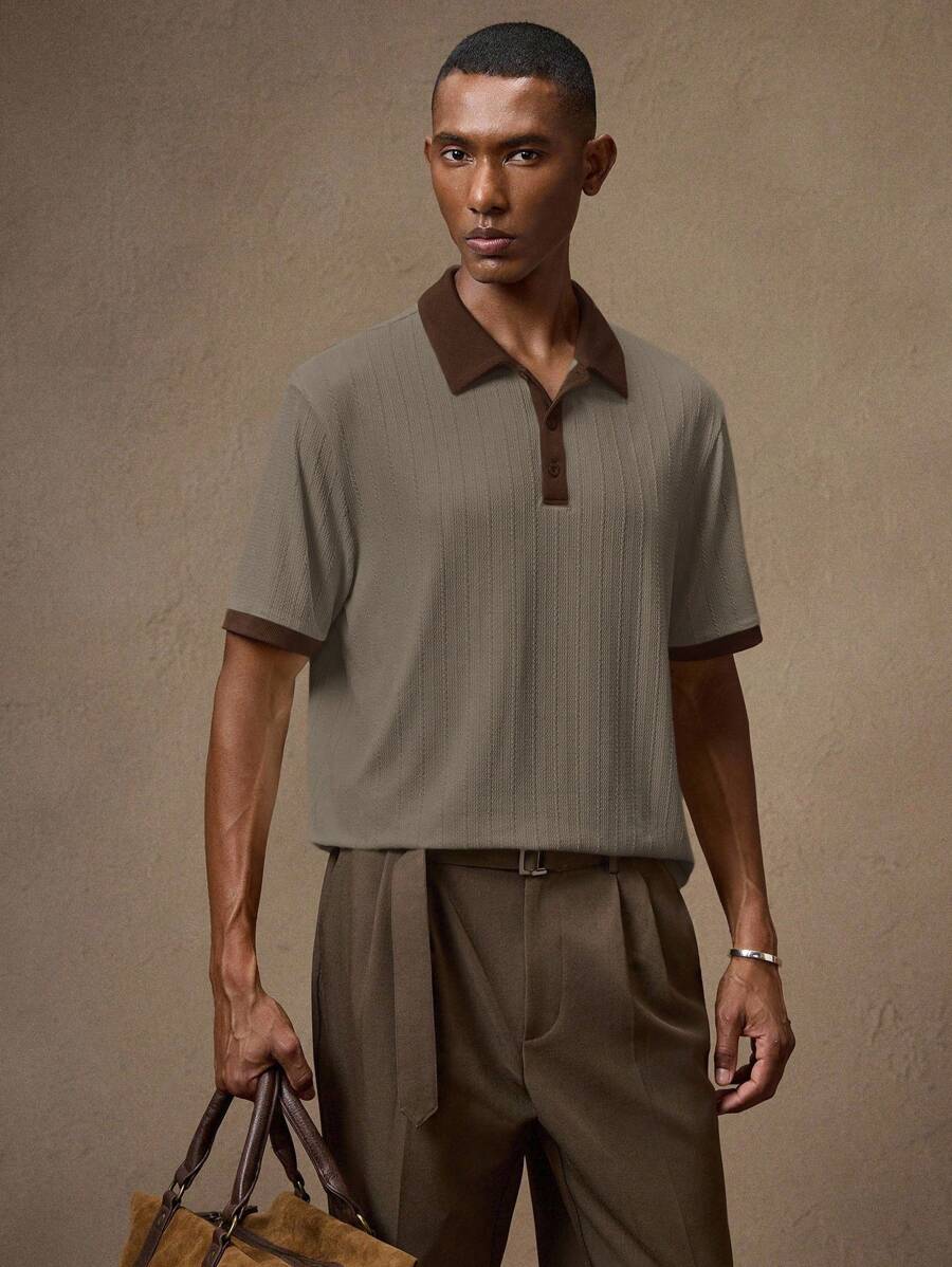Men's Knitted White Slim Fit Casual Short Sleeve Polo Shirt