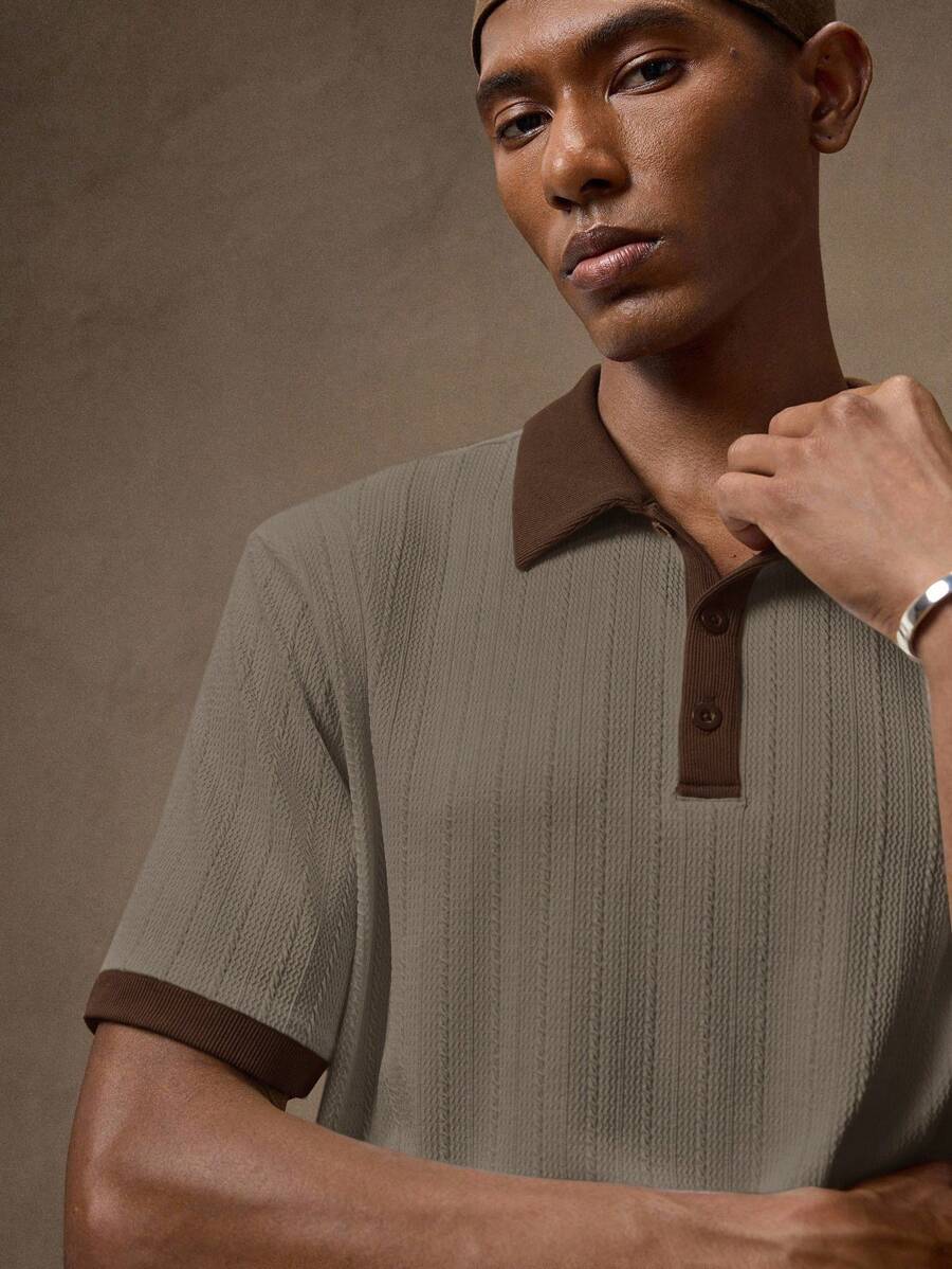 Men's Knitted White Slim Fit Casual Short Sleeve Polo Shirt