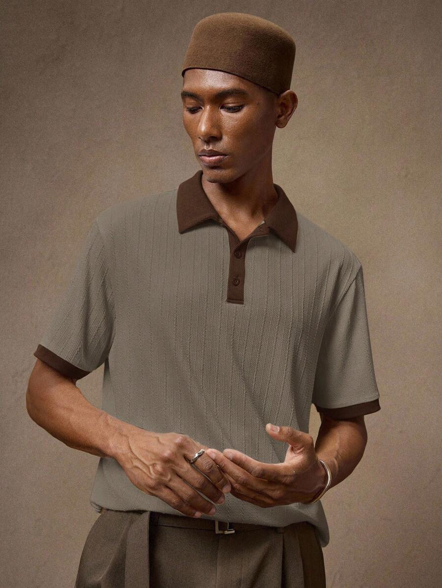 Men's Knitted White Slim Fit Casual Short Sleeve Polo Shirt