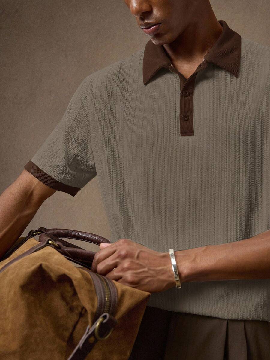 Men's Knitted White Slim Fit Casual Short Sleeve Polo Shirt