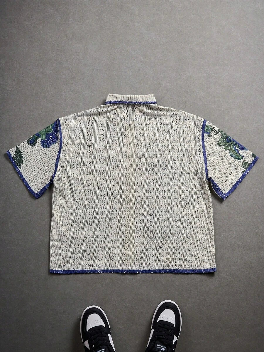 Men's Oil Painting Sunflower Print Pegasus Print Zip-Up Shirt ,