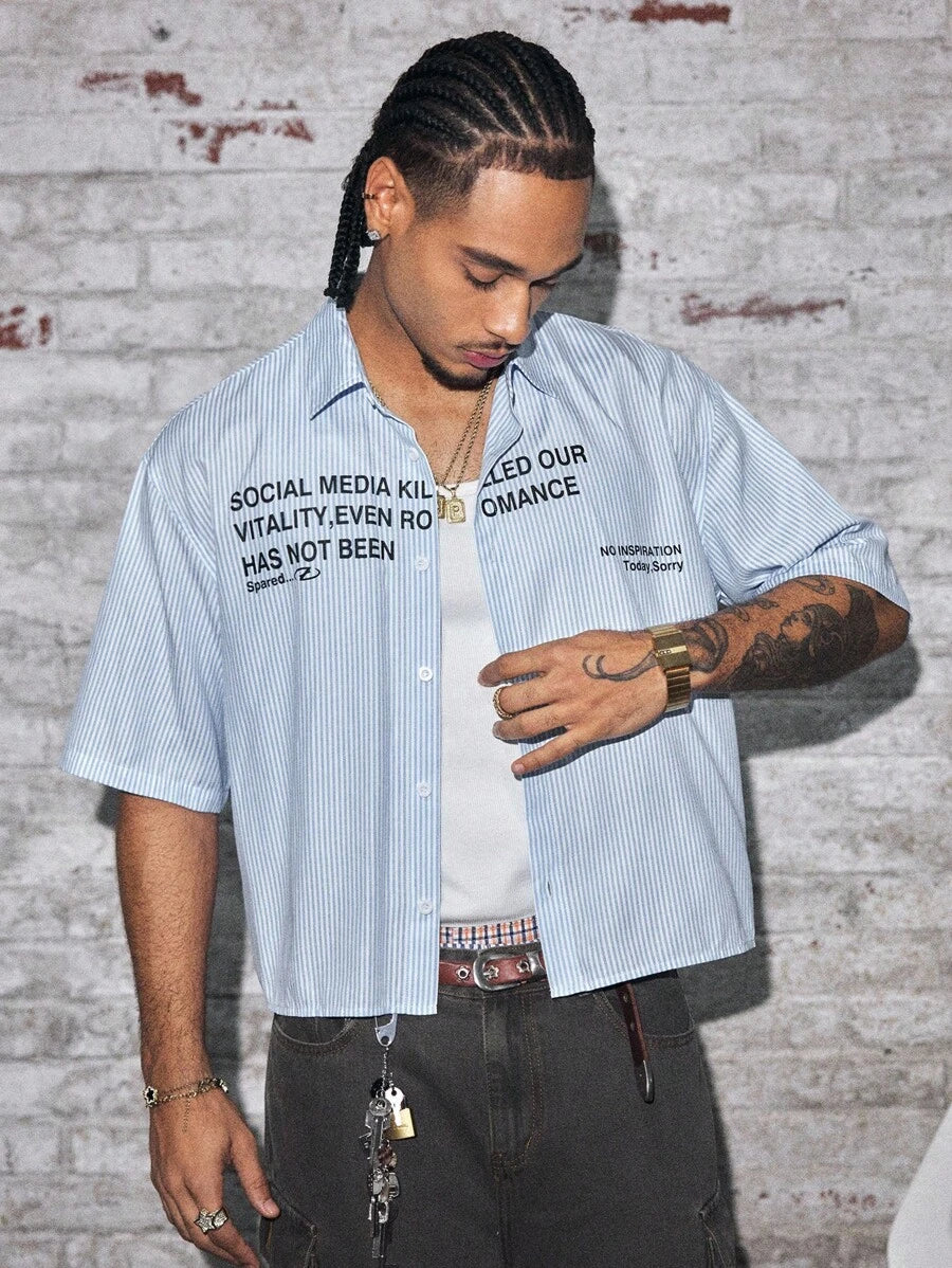 Men's Streetwear Turndown Collar Short Sleeve Loose Fit Shirt