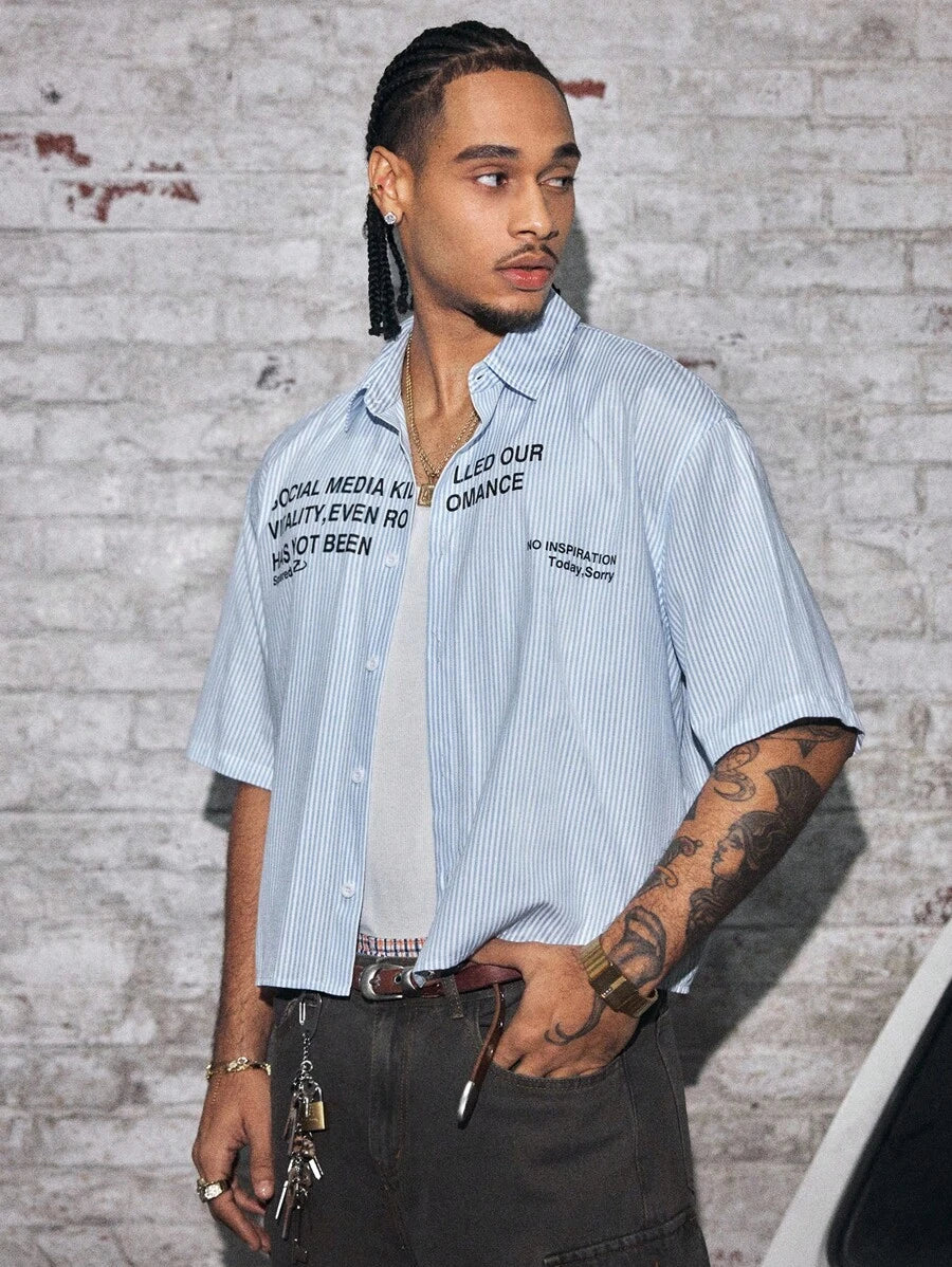 Men's Streetwear Turndown Collar Short Sleeve Loose Fit Shirt