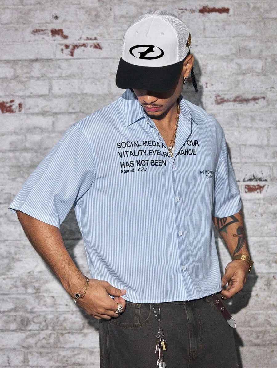 Men's Streetwear Turndown Collar Short Sleeve Loose Fit Shirt