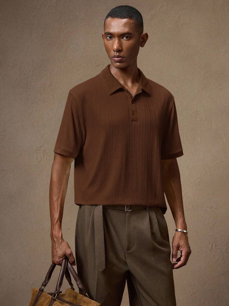 Men's Knitted White Slim Fit Casual Short Sleeve Polo Shirt