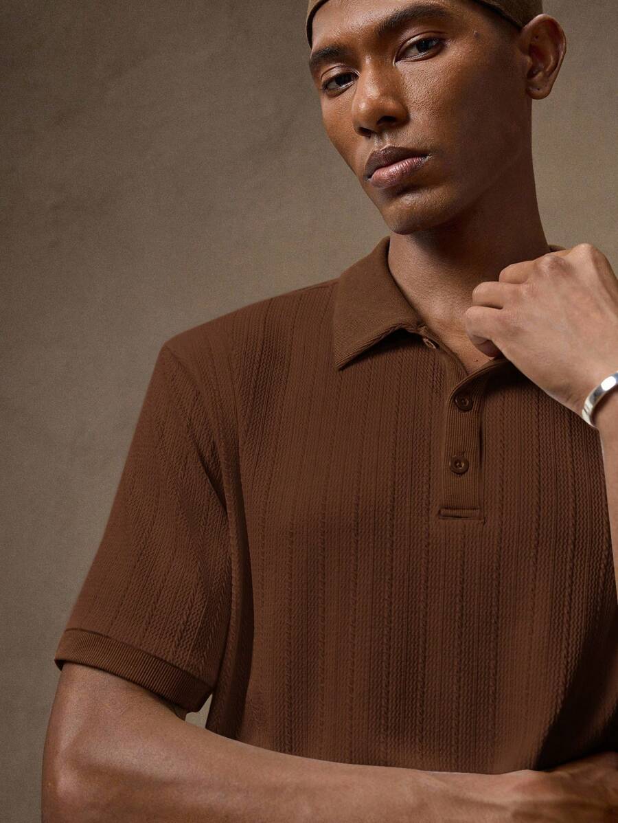 Men's Knitted White Slim Fit Casual Short Sleeve Polo Shirt