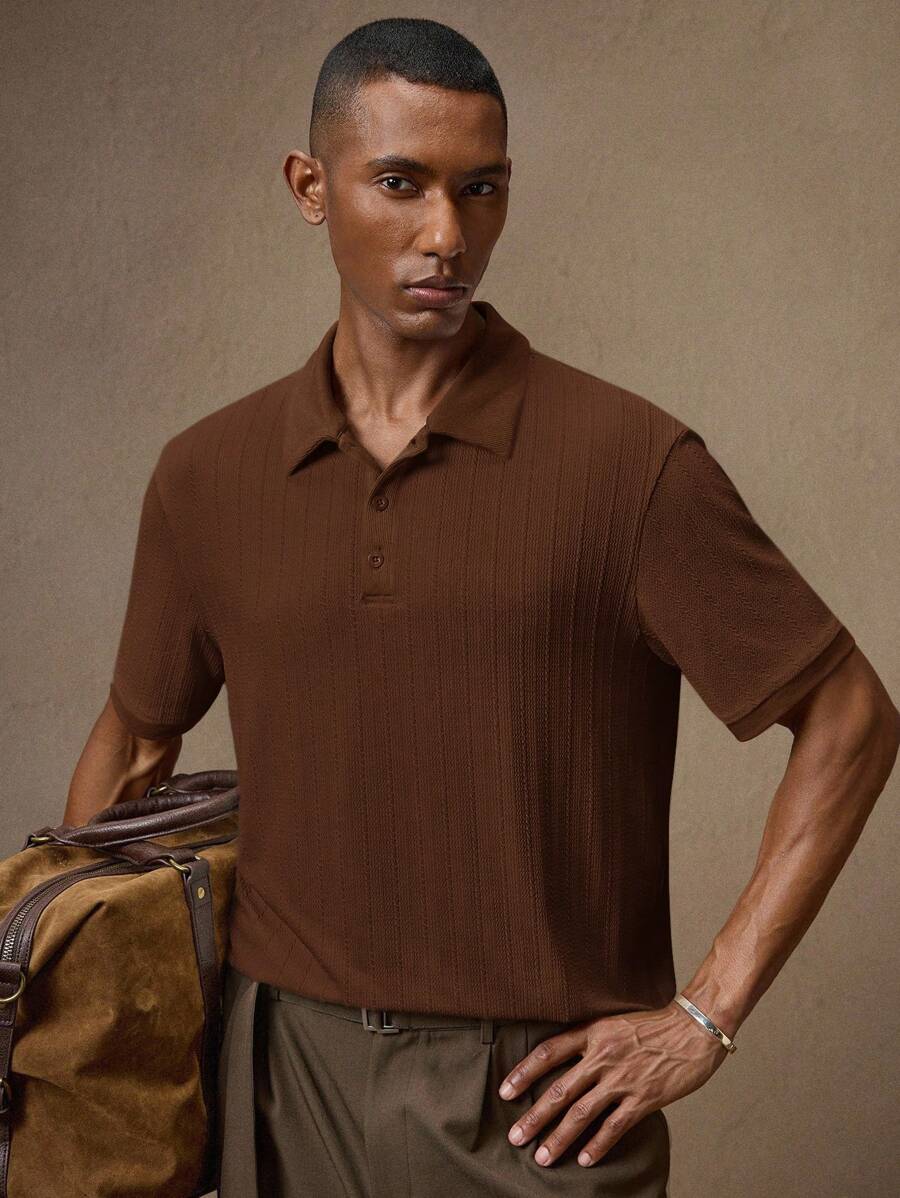 Men's Knitted White Slim Fit Casual Short Sleeve Polo Shirt