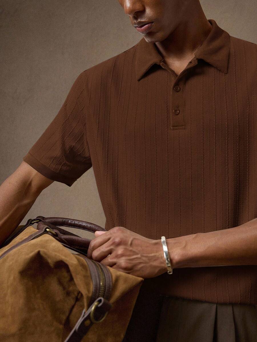 Men's Knitted White Slim Fit Casual Short Sleeve Polo Shirt