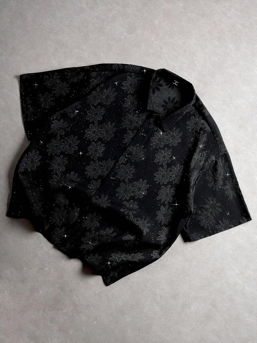 Men's Oil Painting Sunflower Print Pegasus Print Zip-Up Shirt ,