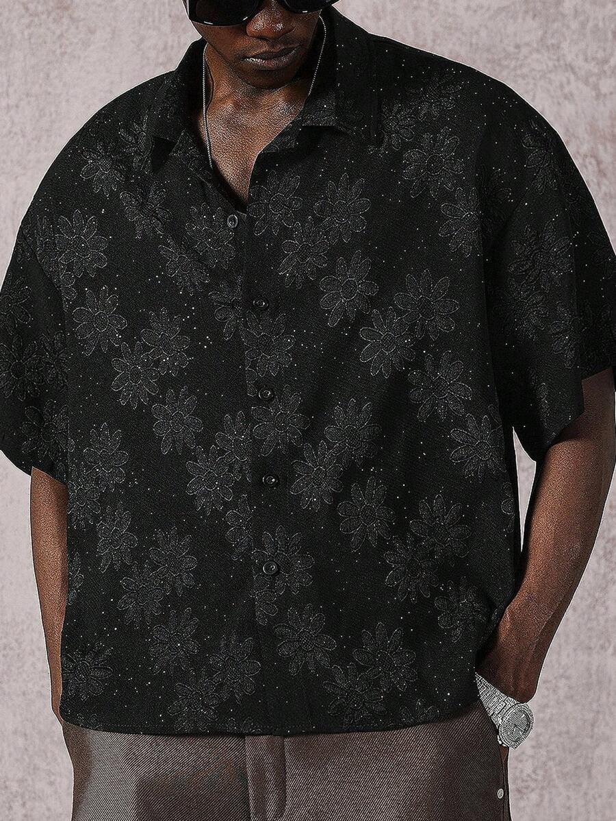 Men's Oil Painting Sunflower Print Pegasus Print Zip-Up Shirt ,