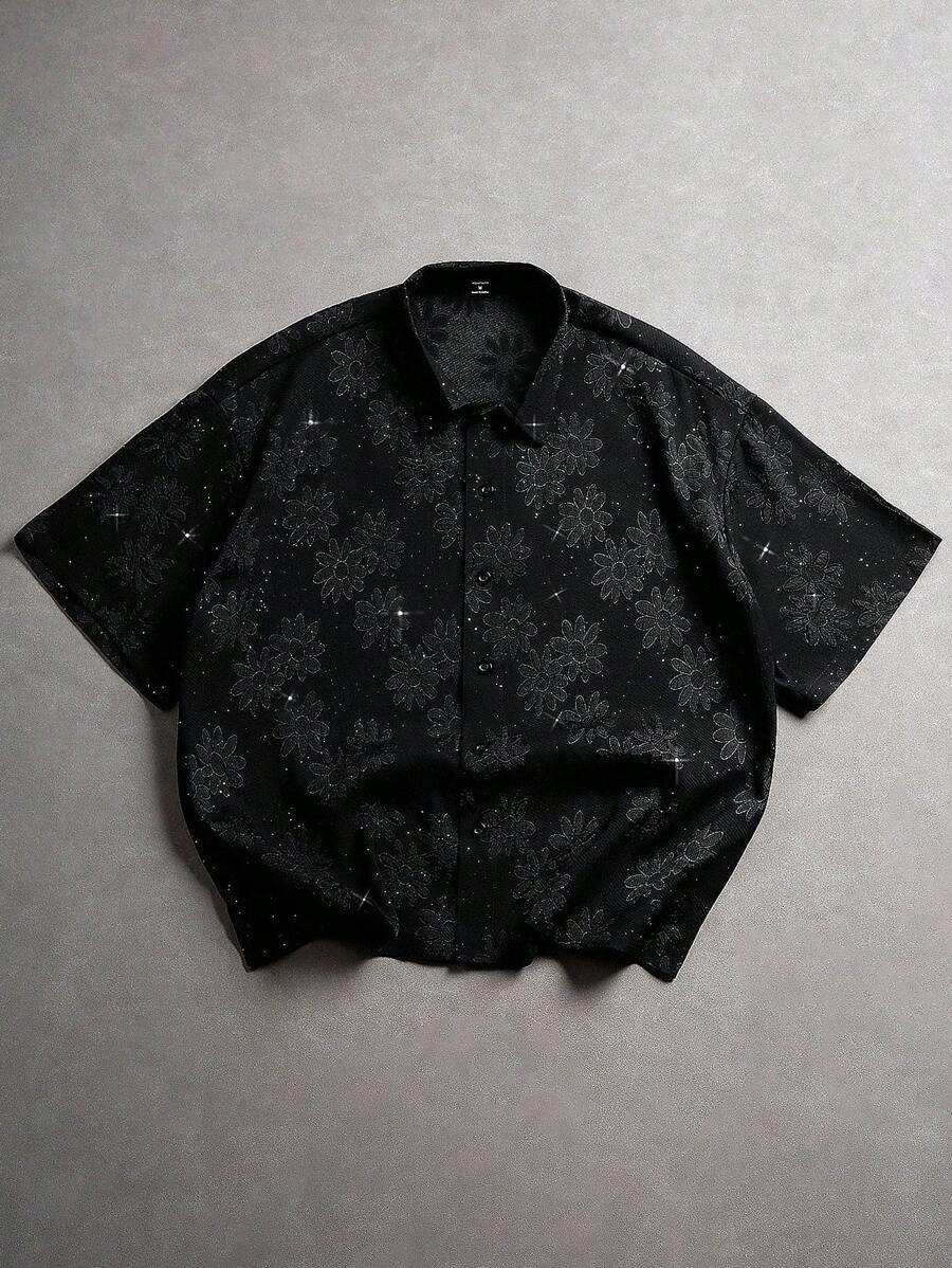 Men's Oil Painting Sunflower Print Pegasus Print Zip-Up Shirt ,