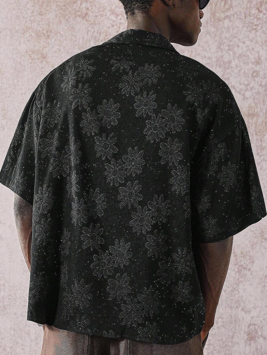Men's Oil Painting Sunflower Print Pegasus Print Zip-Up Shirt ,