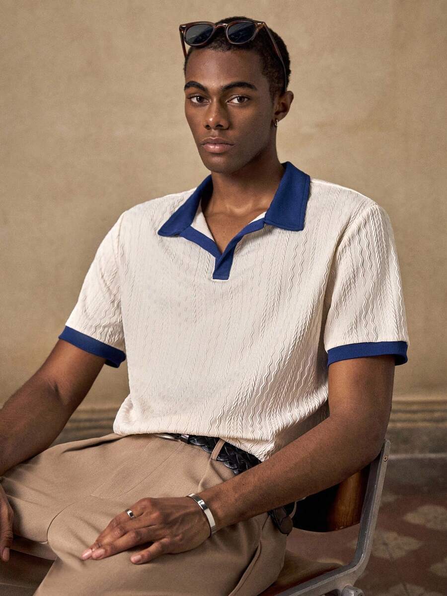 Men's Knitted White Slim Fit Casual Short Sleeve Polo Shirt